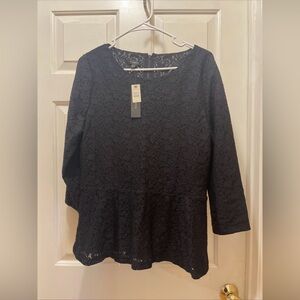 NWT Talbots Black Eyelet Lace Peplum Top Lined Zipper Women’s Blouse Size Large